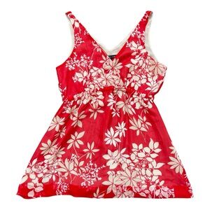 Floral V-Neck Feminine Top Red White Cream Sleeveless Blouse Women’s Size S